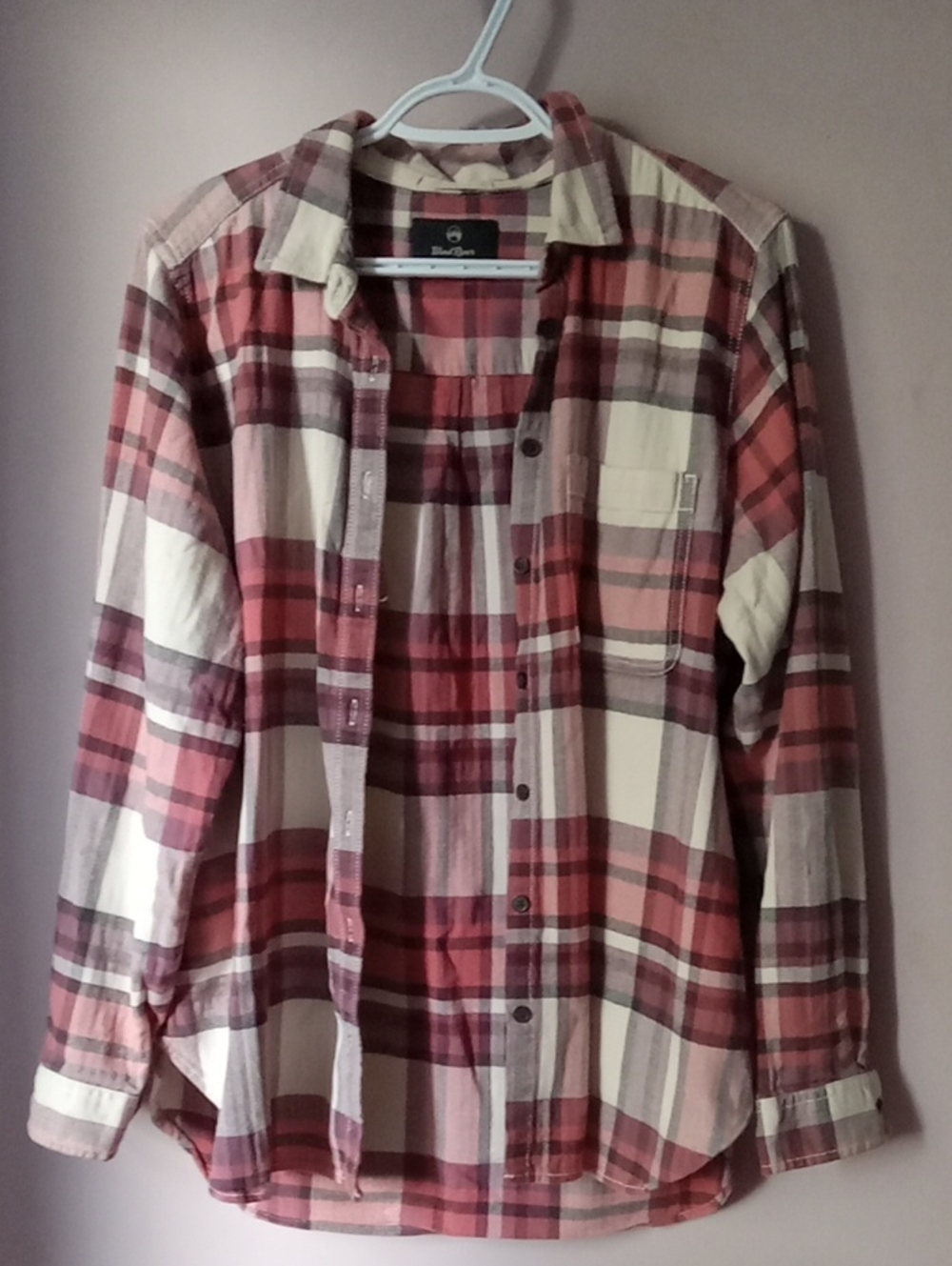 Women's Plaid Button-Front Blouse in Red and Cream